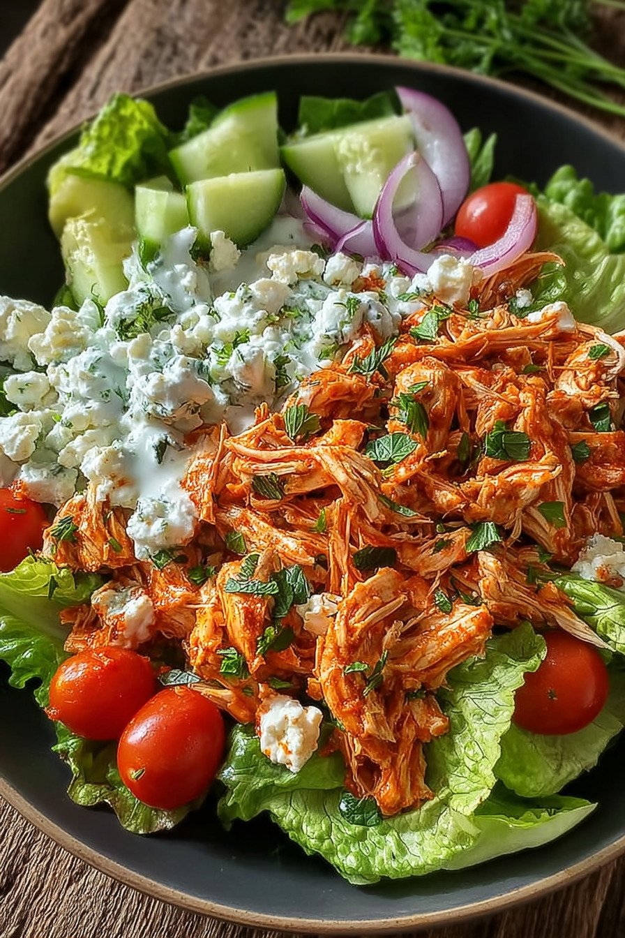 Healthy Buffalo Chicken Salad with Creamy Buffalo Yogurt Sauce final result