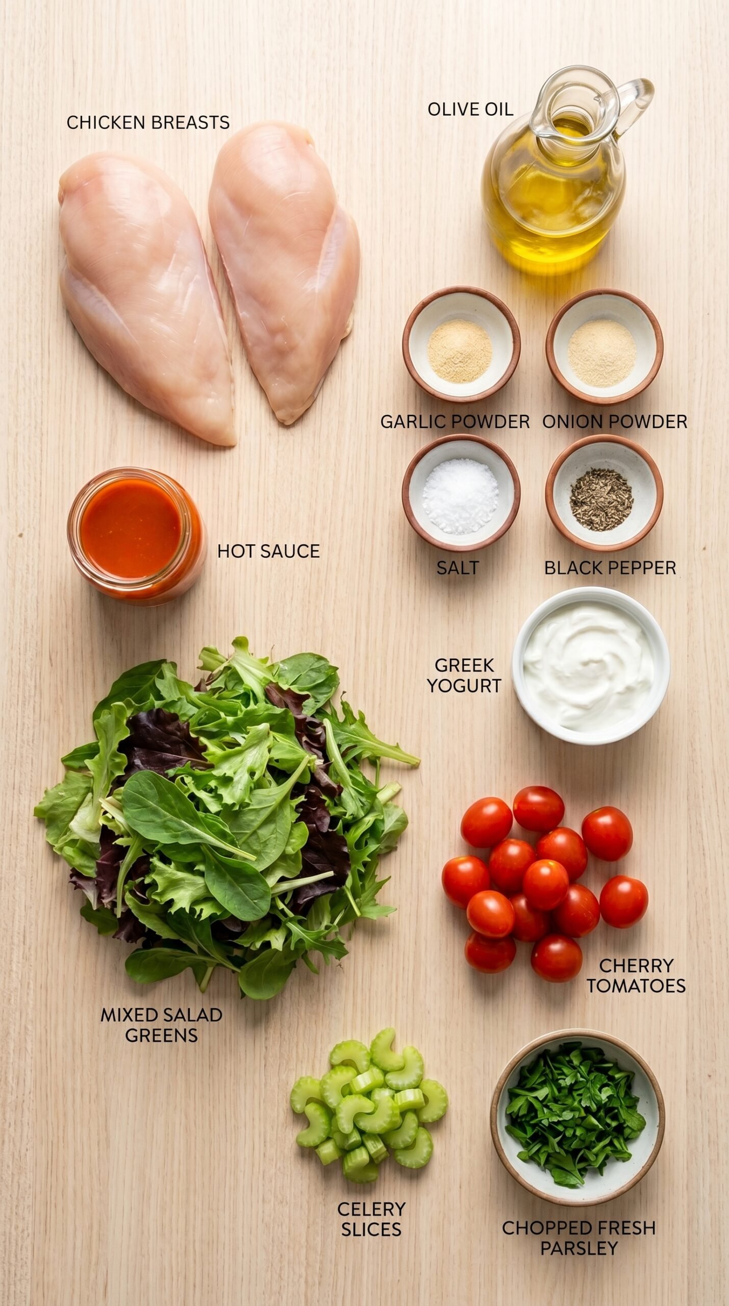 Healthy Buffalo Chicken Salad with Creamy Buffalo Yogurt Sauce recipe ingredients
