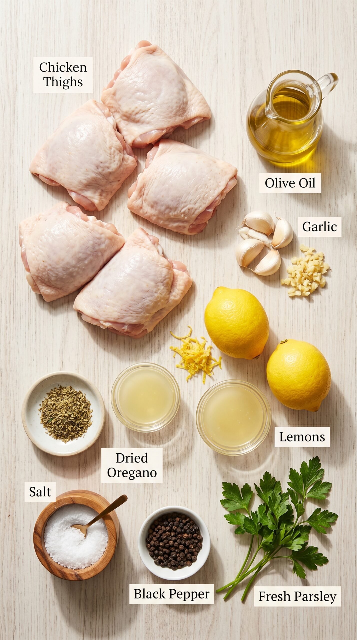 Lemon Garlic Chicken Thighs with Crispy Golden Skin recipe ingredients