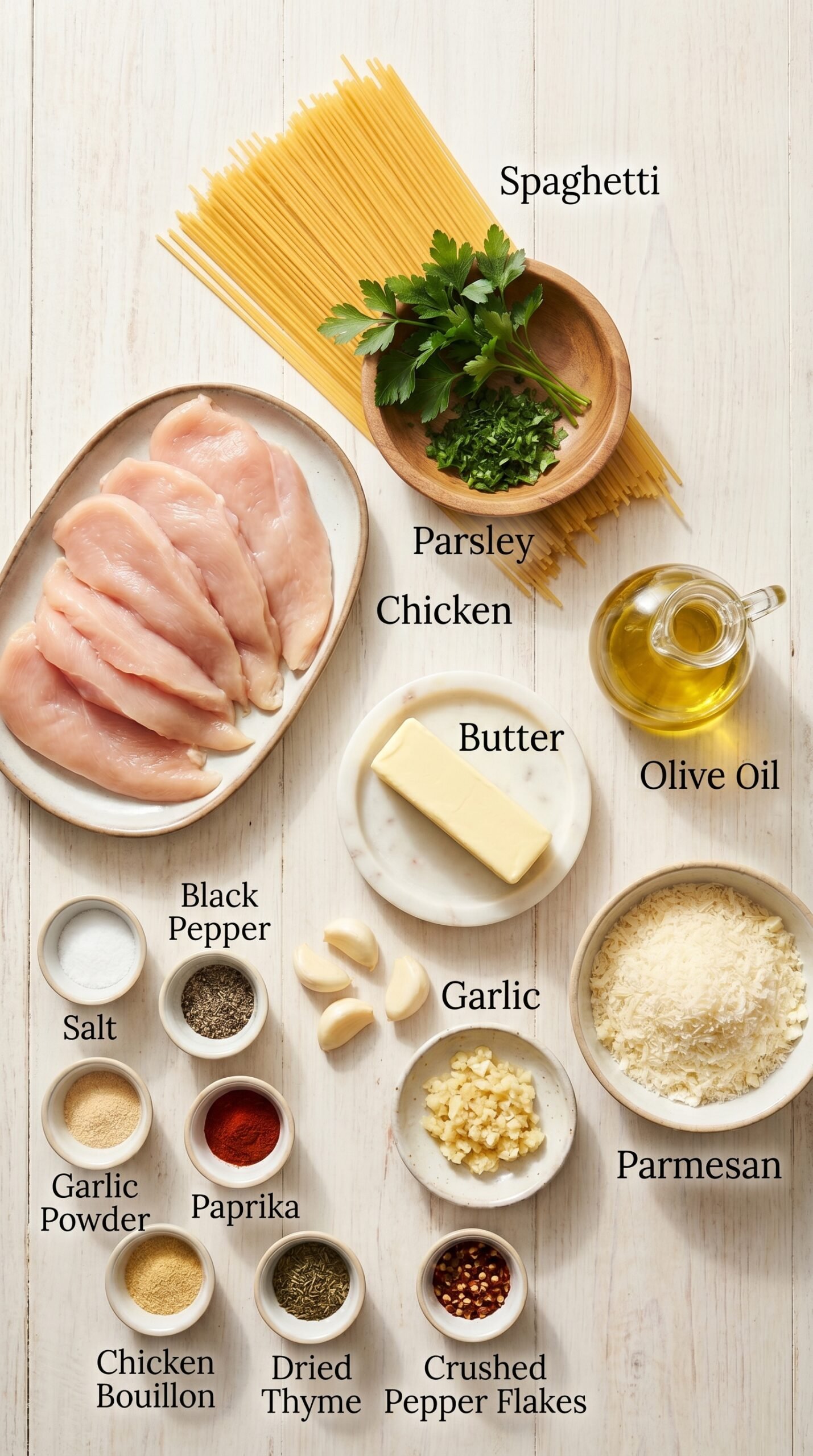 Garlic Butter Chicken Pasta for a Juicy, Savory Chicken Dinner recipe ingredients