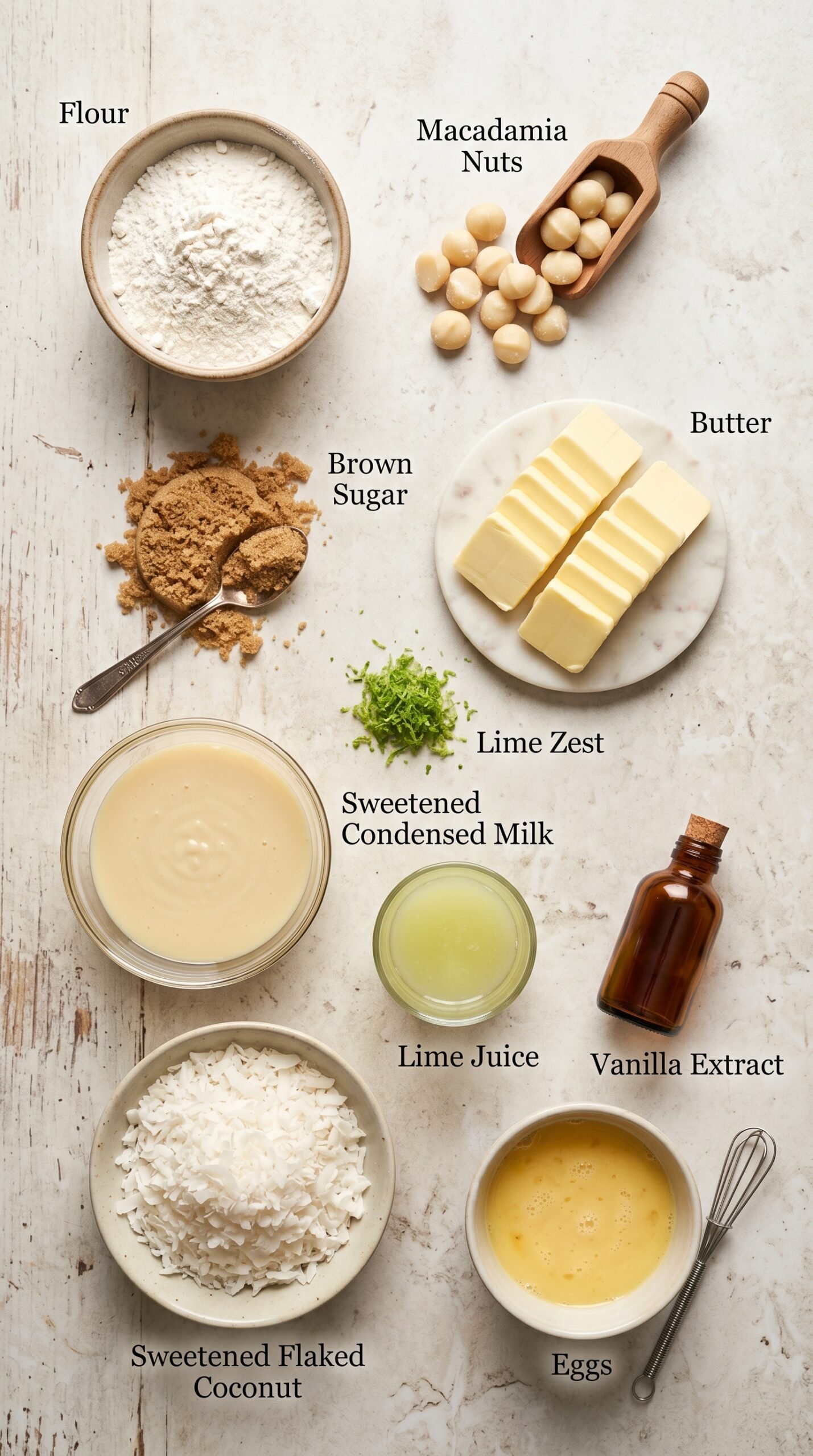 Coconut Lime Bars with Macadamia Shortbread Crust recipe ingredients